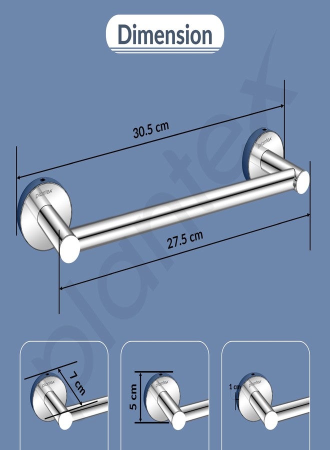 Plantex Towel Holder for Bathroom/12 inch Towel Bar/Single Towel Rod/Towel Hanger for Home/Bathroom Accessories - Pack of 2 (Chrome) - Image 3